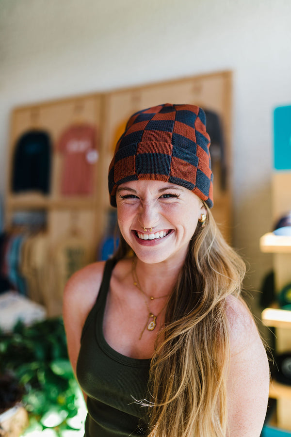 rust & charcoal checkerboard | slacker beanie