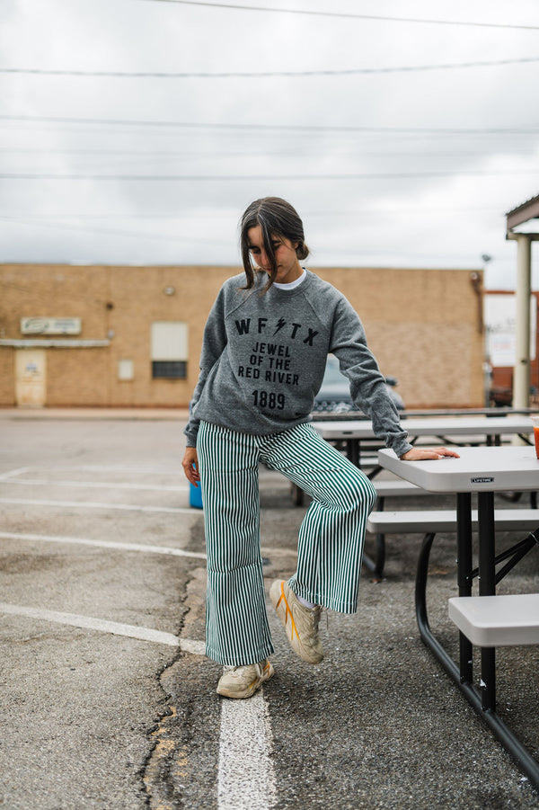 isla | wide leg green + white striped pants