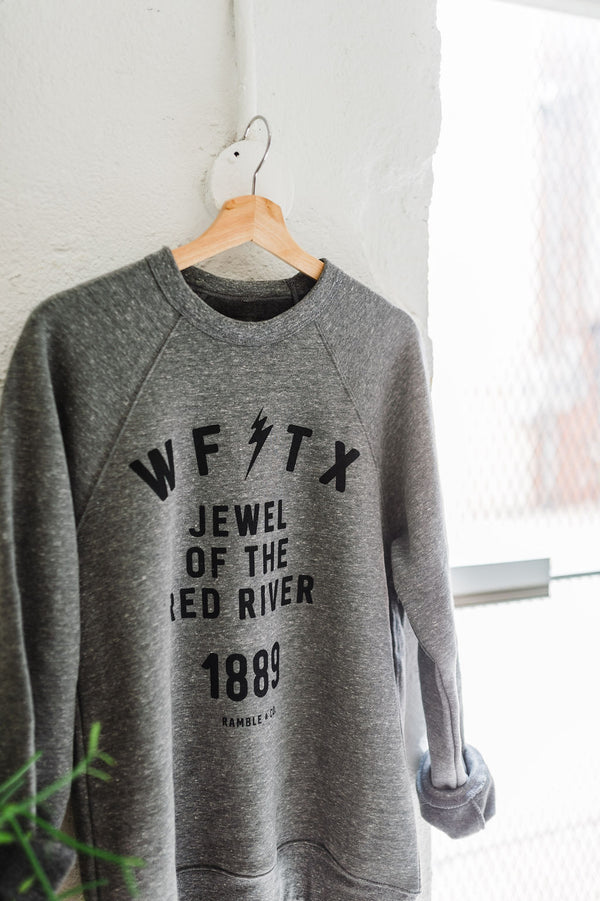 wichita falls bolt | heather grey raglan sweatshirt