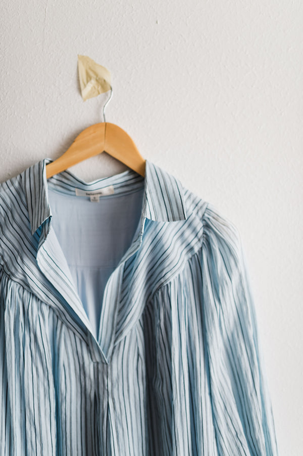striped puff sleeve dress | blue