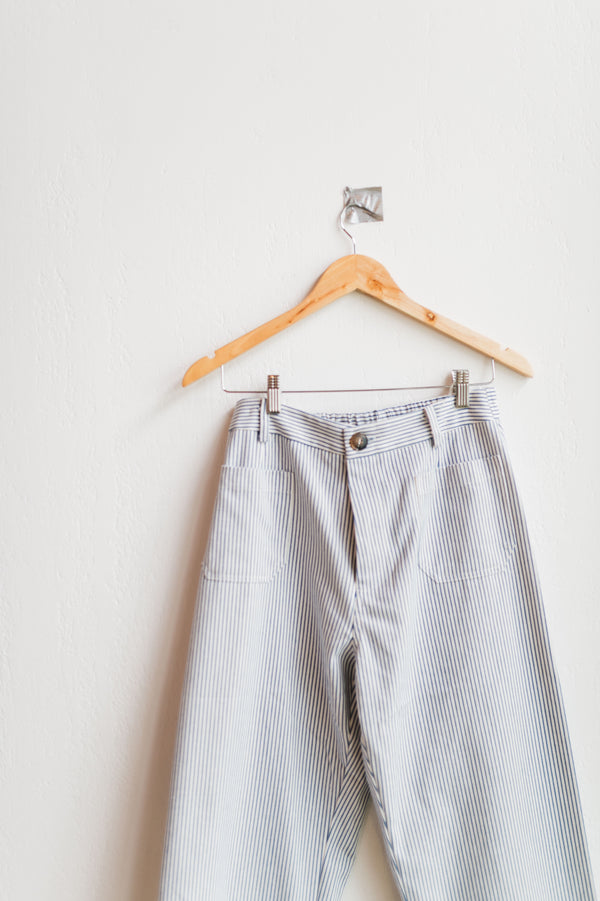 high waist wide leg pants | blue stripe