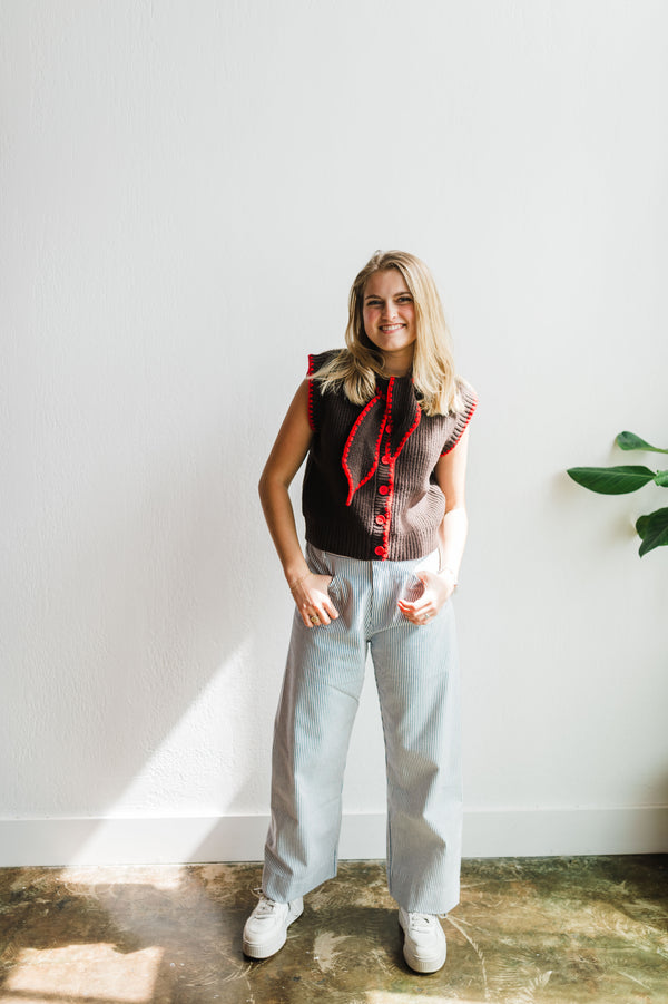 high waist wide leg pants | blue stripe