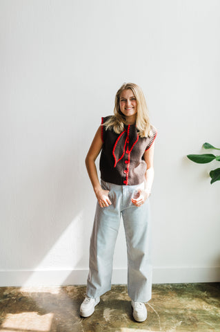 high waist wide leg pants | blue stripe