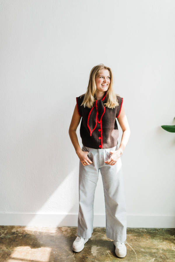 high waist wide leg pants | blue stripe