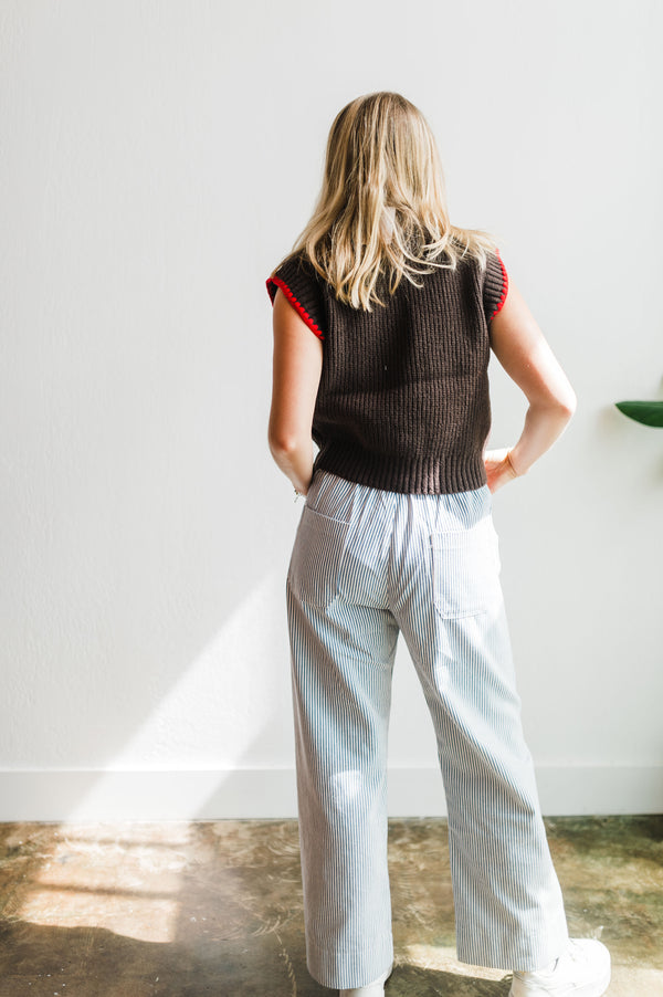 high waist wide leg pants | blue stripe
