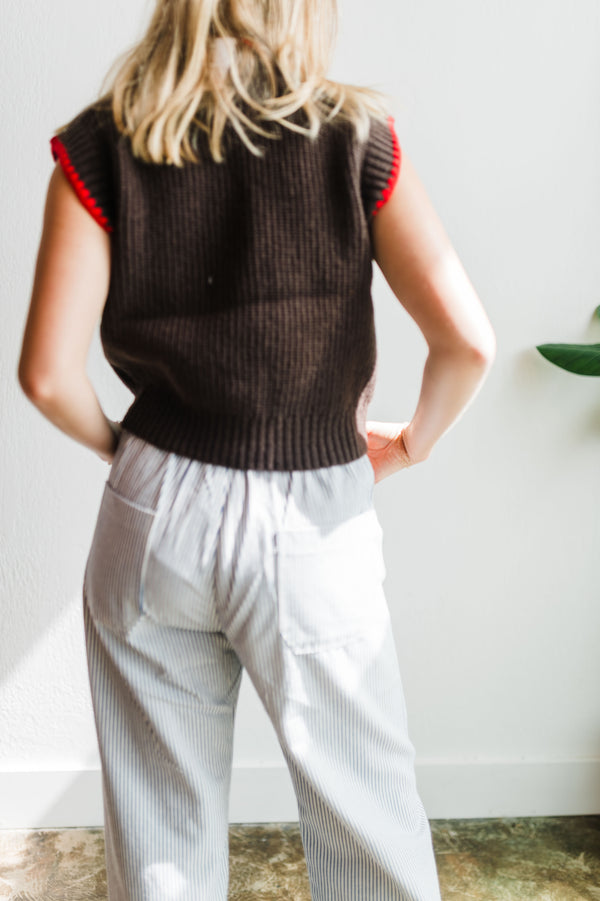 high waist wide leg pants | blue stripe