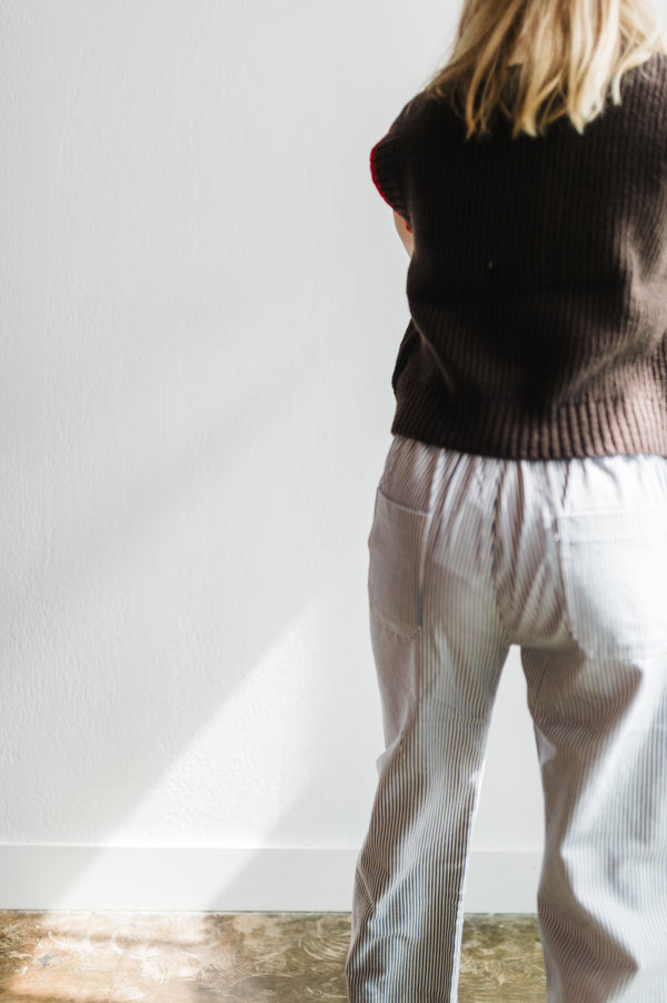 high waist wide leg pants | blue stripe