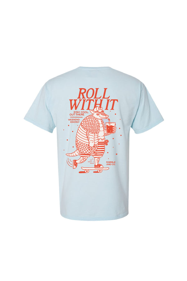 roll with it armadillo soothing blue | comfort wash unisex tee