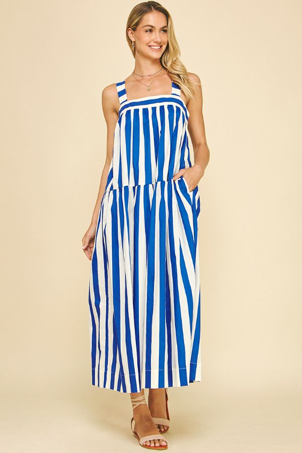 striped midi dress | blue