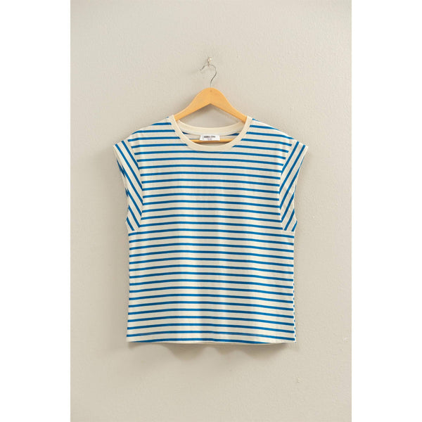 striped cap sleeve tee | blue