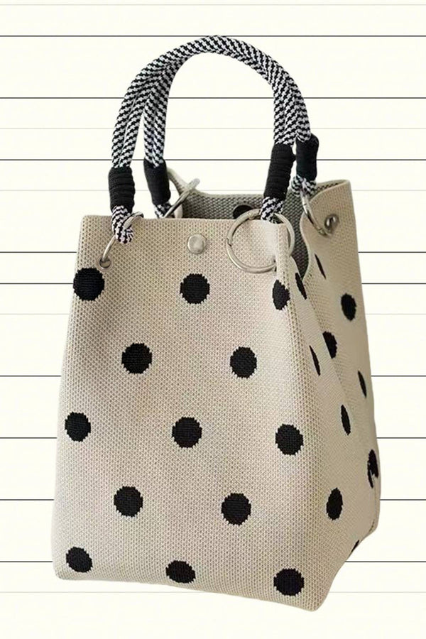 polka dot rope hand bag | black and cream