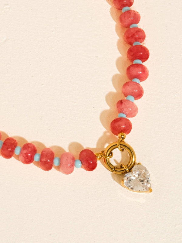 boho beaded cz necklace | pink