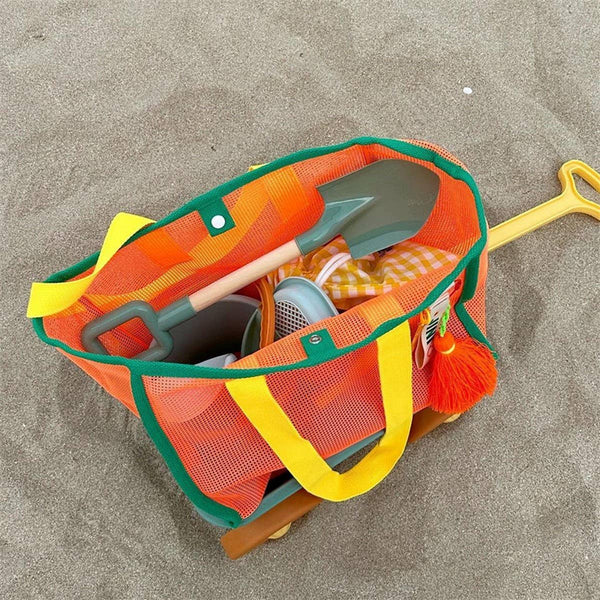mesh contrast beach bag | orange