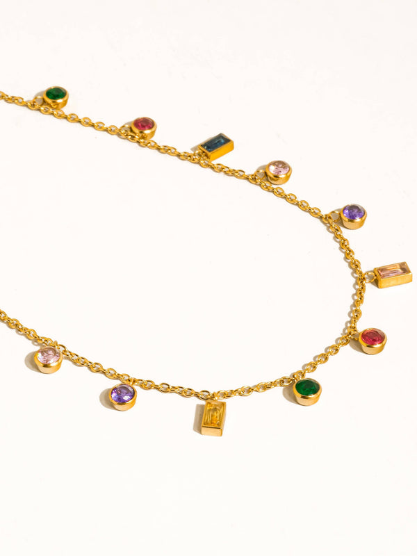 mult-color charm necklace cz | 18k gold