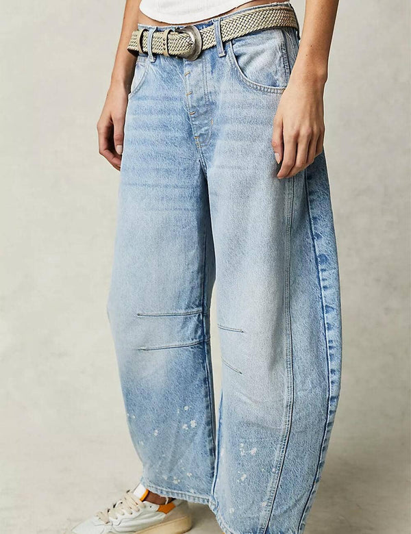 mid-rise wide leg barrel  pants | misty blue