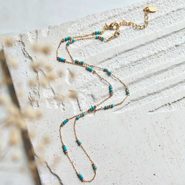 beaded turquoise chain necklace
