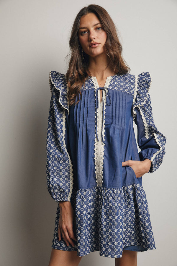 denim prairie dress 1970s Gunne Sax Style Denim Prairie Dress