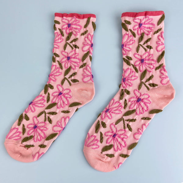 sweet flower tube socks | pink