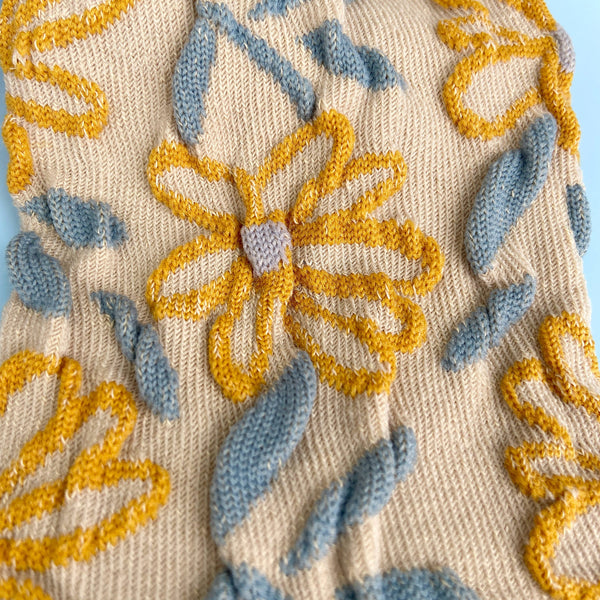 sweet flower tube socks | tan + blue