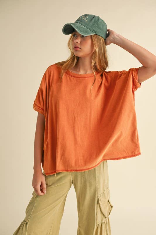 mineral washed oversized crop tee | burnt orange