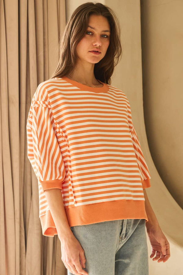 striped loose top | orange multi