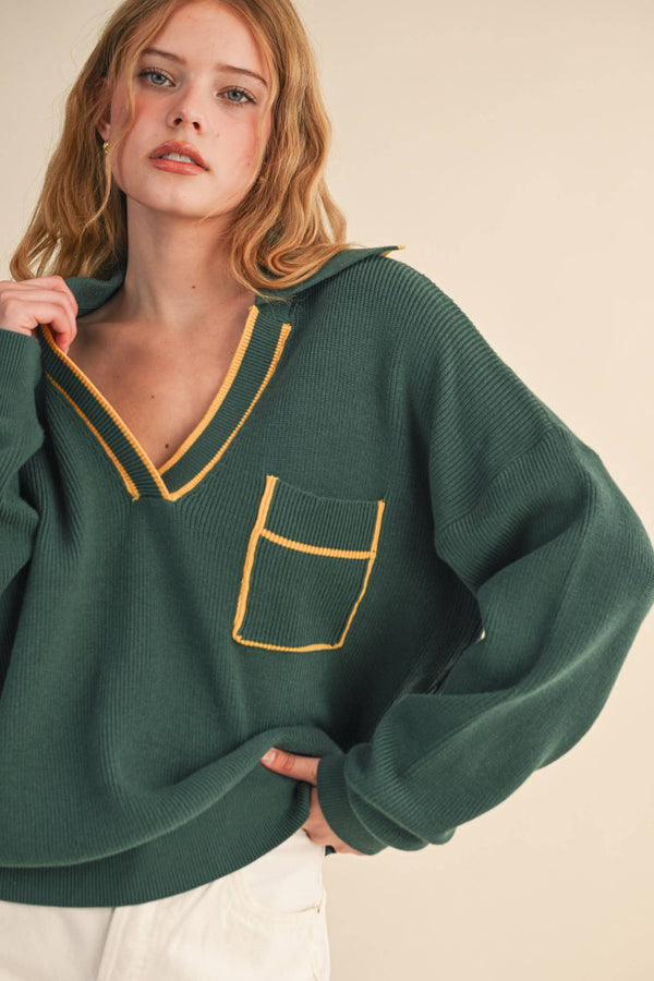 collared pullover | green + gold