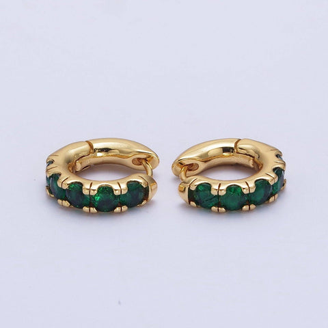 emerald green micro pave | 24K gold filled huggies