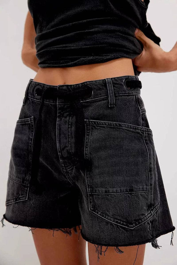 lace-up shorts | black denim