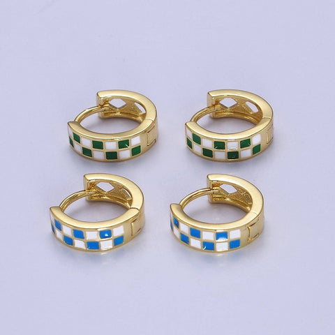 green checkered | 24k gold filled huggies