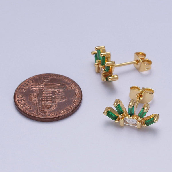 green + clear baguette plant studs | 24k gold filled