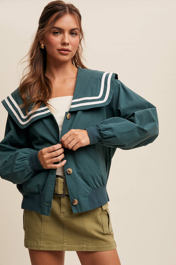 sailor collar button up jacket | deep green