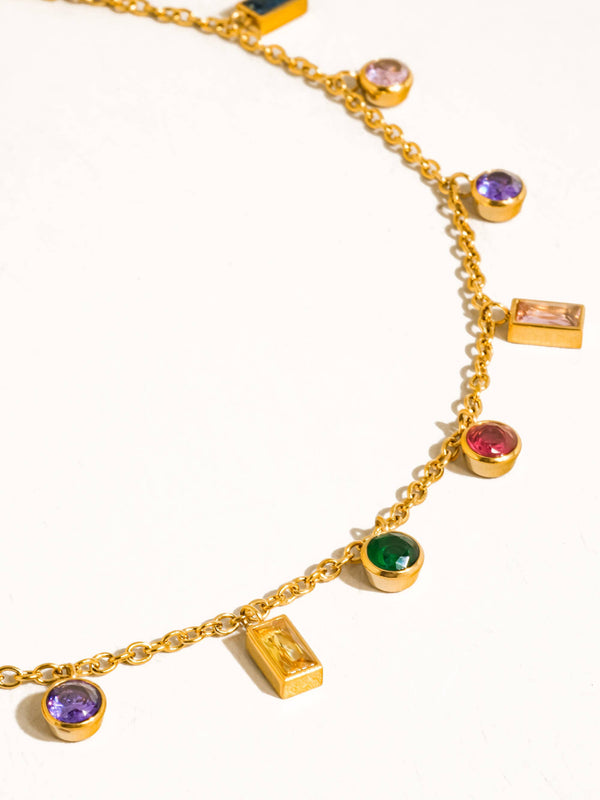 mult-color charm necklace cz | 18k gold