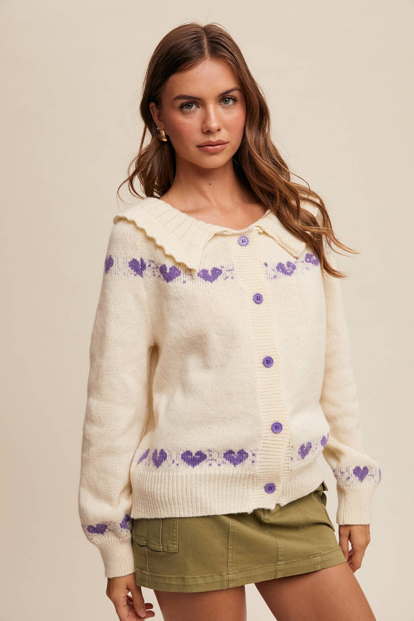 heart pattern knit cardigan | aqua mint