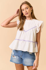 ruffled tiered top | white