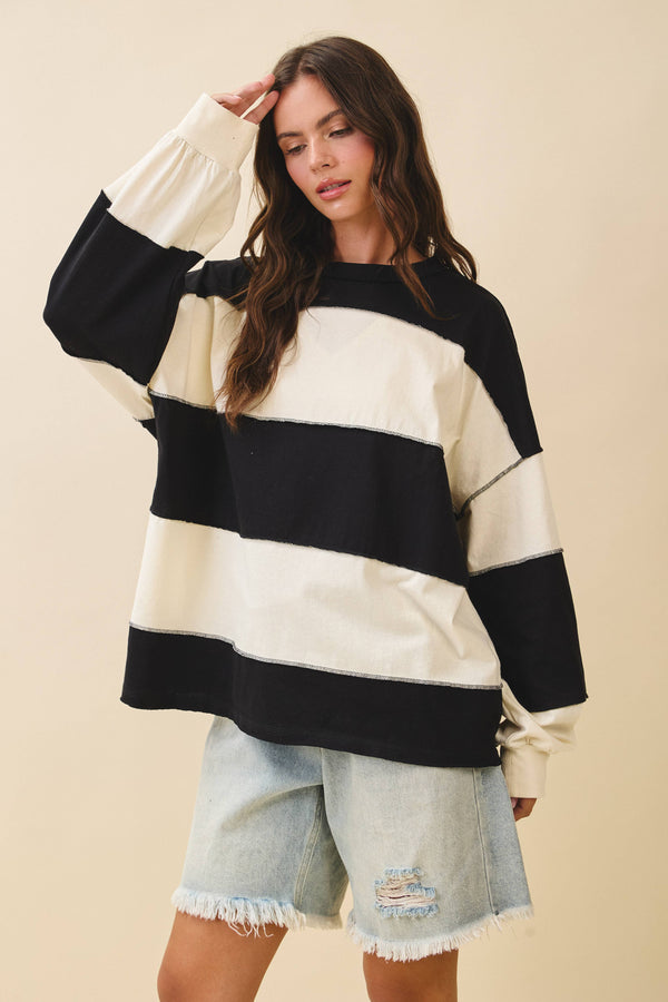 stripe long sleeve slouchy top | black & butter