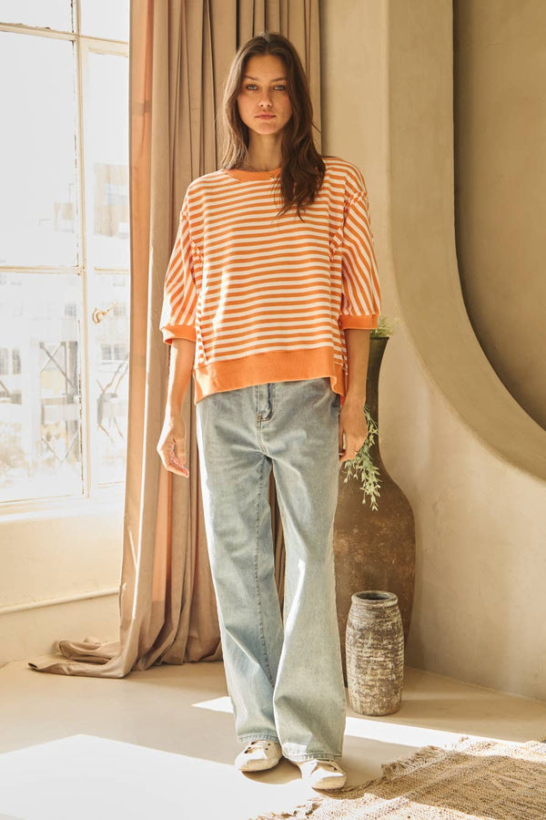 striped loose top | orange multi