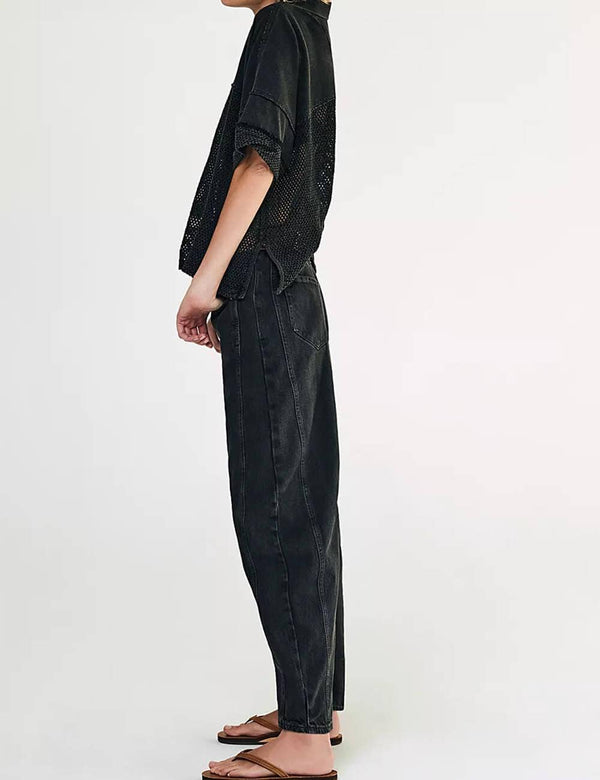 mid-rise wide leg barrel pants | black