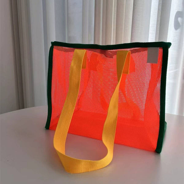mesh contrast beach bag | orange