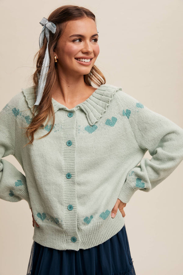 heart pattern knit cardigan | aqua mint