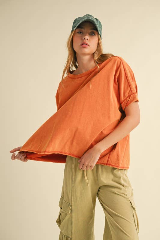 mineral washed oversized crop tee | burnt orange