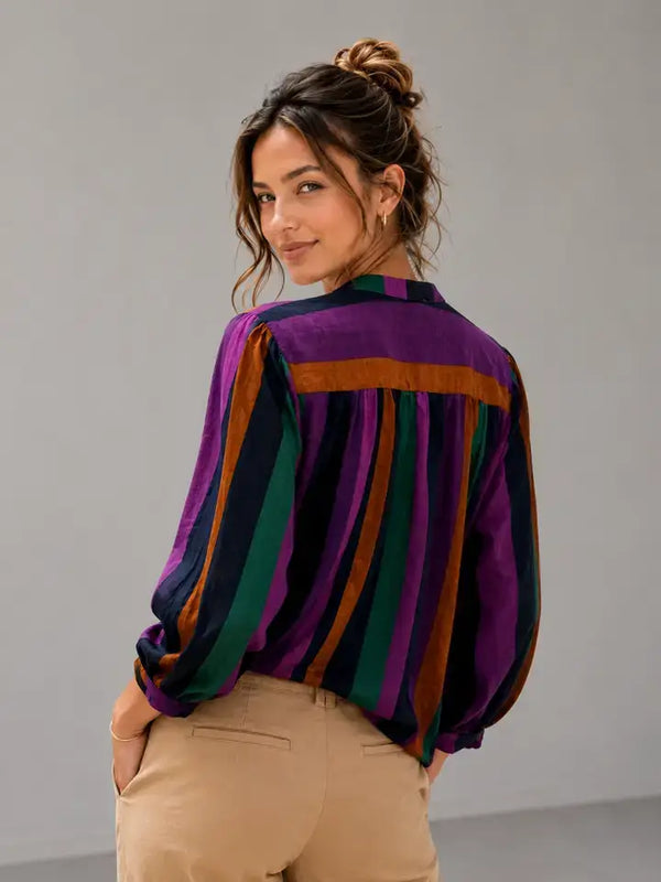 jewel tone button front top | stripes