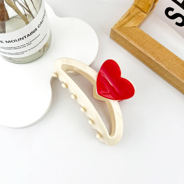 heart claw clip | cream + red