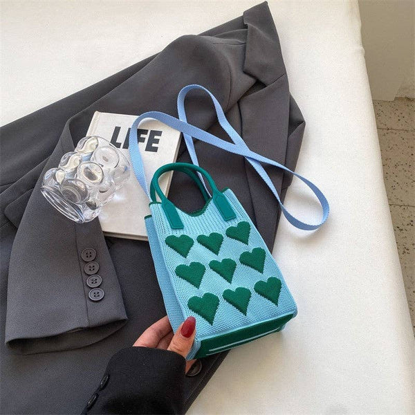 mini heart crossbody bag | blue + green