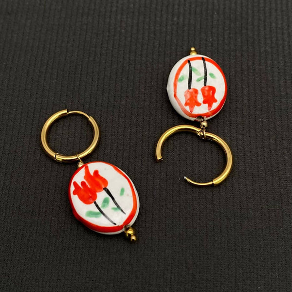 ceramic flower red | earring