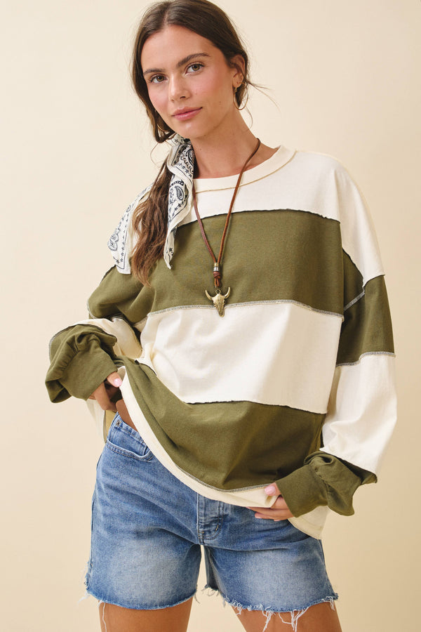 stripe long sleeve slouchy top | butter & olive