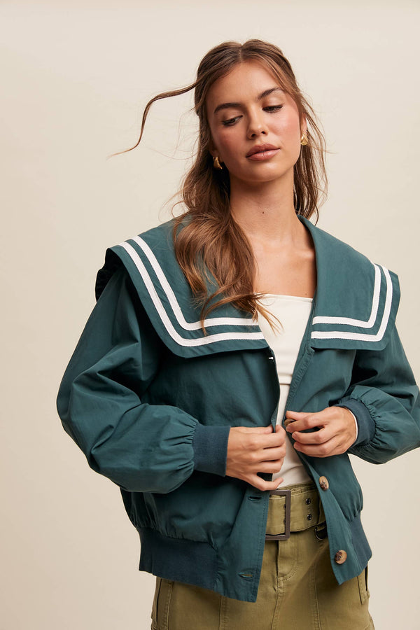 sailor collar button up jacket | deep green