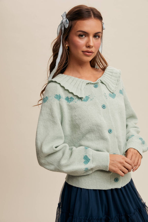 heart pattern knit cardigan | aqua mint