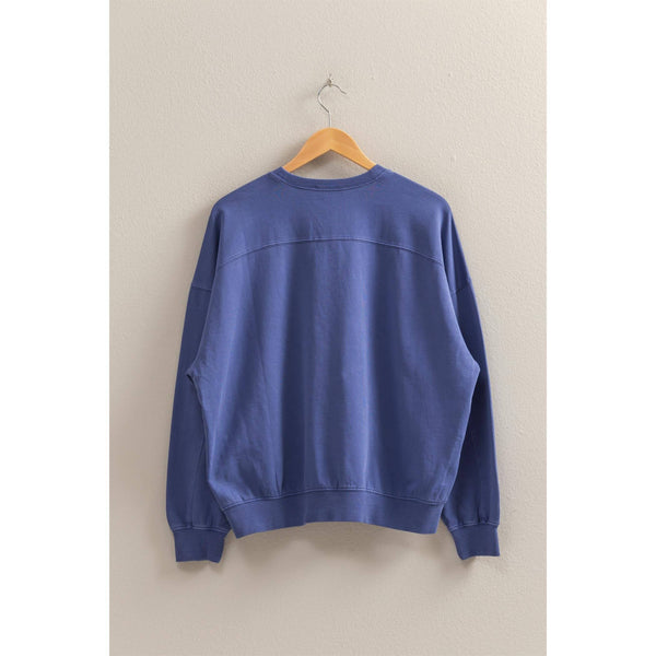 warm long sleeve french terry sweatshirt | dusty indigo