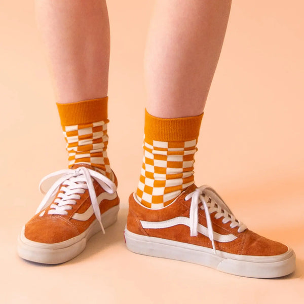 checker crew socks | orange