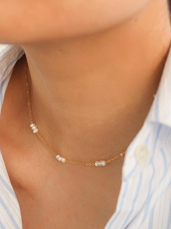 petite pearl choker | 18k gold necklace